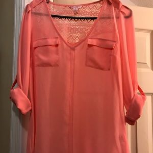 Barely worn translucent peach blouse